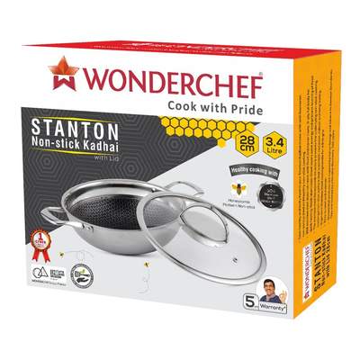 Wonderchef Stanton Non-Stick Kadhai With Lid 28cm-