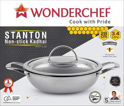 Wonderchef Stanton Non-Stick Kadhai With Lid 28cm-