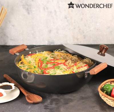 Wonderchef Ebony Hard Anodized Wok With Lid - 24CM