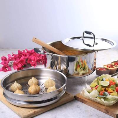 Wonderchef Stanton Casserole With Steamer 24Cm Stainless Steel-