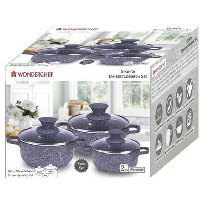 Wonderchef Granite Die-Cast Casserole Set 6Pc-